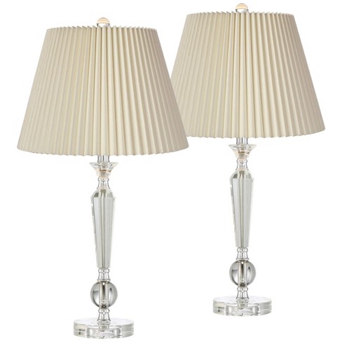 Vienna Full Spectrum Rolland Traditional Table Lamps 30 Tall Set of 2  Clear Glass Antique Brass Gold Off-White Fabric Drum Shade for Bedroom  Living