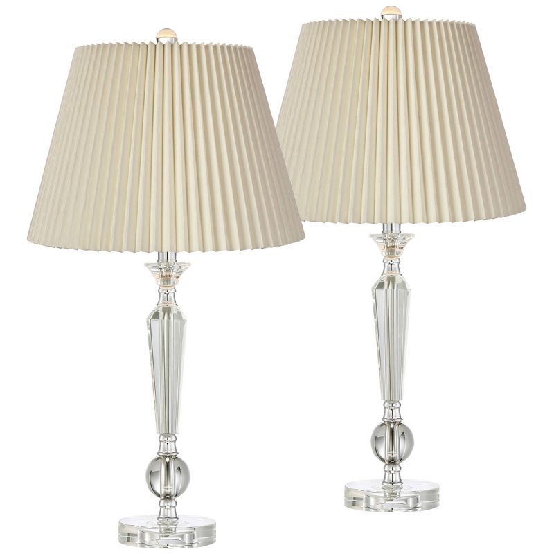 Vienna Full Spectrum Jolie Traditional Table Lamps 26" High Set of 2 Clear Crystal Glass Ivory Pleat Drum Shade for Bedroom Living Room Nightstand, 1 of 6