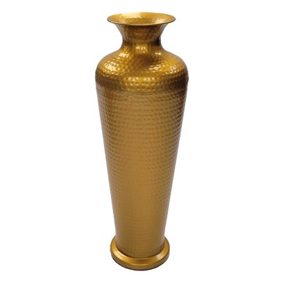 Elegant Gold Hammered Metal Floor Vase, 26-Inch Tall