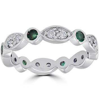 Pompeii3 1ct Diamond & Imitation Green Emerald Vintage Eternity Ring 14K White Gold