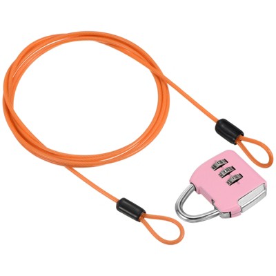 Unique Bargains Double Loop Luggage Security Steel Cable with 3-Digit Combination Lock