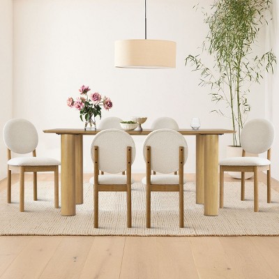 7-Piece Rectangular Dining Table Set, 67'' Wood Table with 6 Upholstered Armless Chairs, Modern Kitchen & Dining Room Furniture-Maison Boucle
