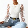 Womens Long Sleeve Crew Neck Lace Mesh Floral Knit Top - 3 of 4