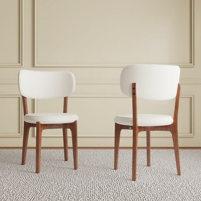Set of 2 Upholstered Dining Chairs with Solid Wood Legs, PU Leather Armless Accent Chairs for Dining Room, Living Room, or Kitchen-Tanpinhause