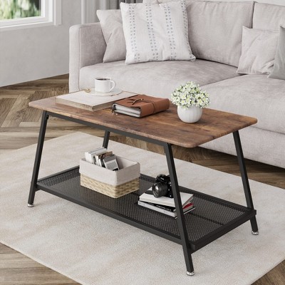 Vintage Coffee Table 39.7" Rectangle Center Table 2-tier Living Room ...