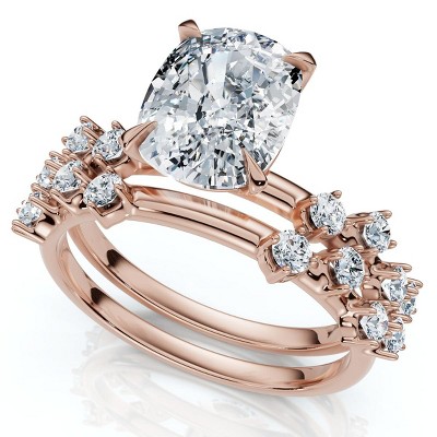 Pompeii3 Certified 2 1/2Ct Cushion Diane Engagement Bridal Set 14k Gold or Pt Lab Created