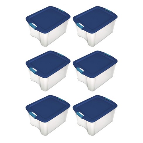 Sterilite Latching Plastic Storage Box with Blue Latches, 64 qt, Clear - 12 pack