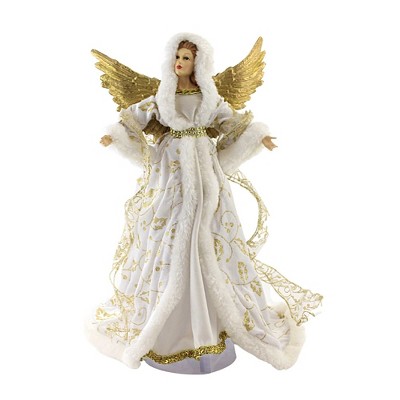 Tree Topper Finial 17.0" White Angel Tree Topper Christmas Gold Wings Beatiful  -  Tree Toppers