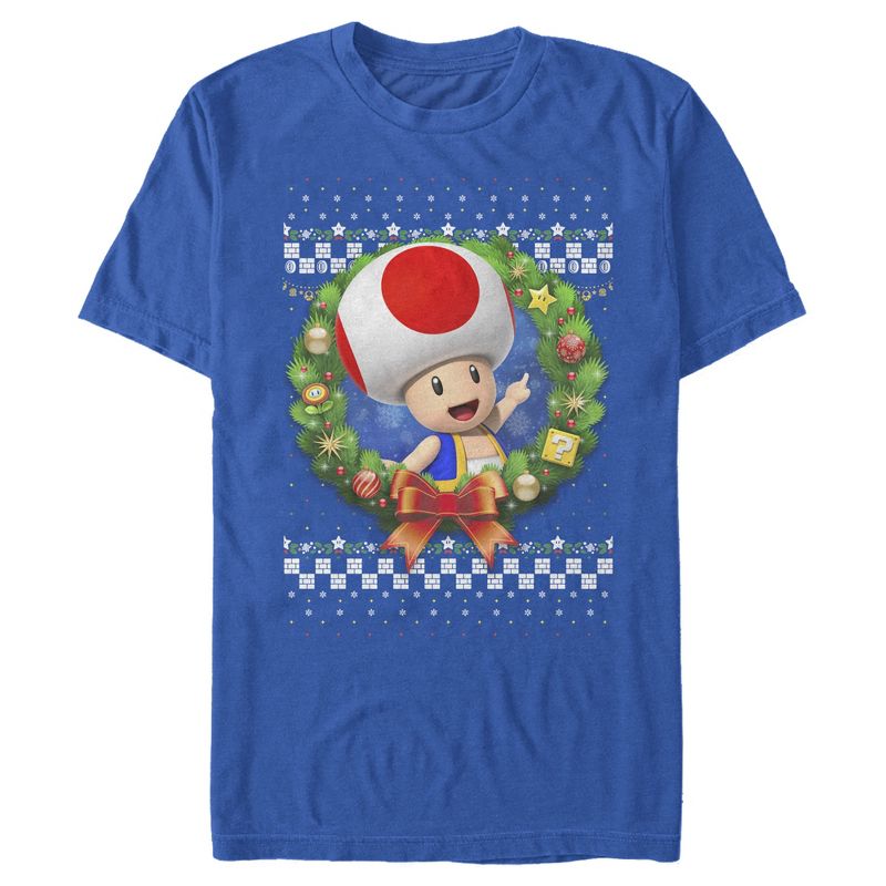 Men's Nintendo Christmas Toad Wreath T-Shirt, 1 of 5
