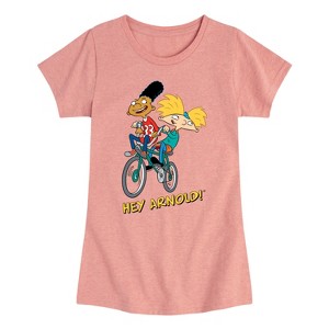 Girls' - Hey Arnold! - Arnold and Gerold Bike Fitted Short Sleeve Graphic T-Shirt - 1 of 4