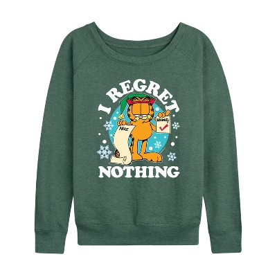 Women's - Garfield - I Regret Nothing Lightweight French Terry Wide Neck Long Sleeve Shirt