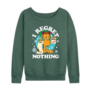 Women's - Garfield - I Regret Nothing Lightweight French Terry Wide Neck Long Sleeve Shirt - 1 of 4