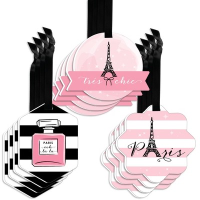 Big Dot of Happiness Paris, Ooh La La - Assorted Hanging Paris Themed Baby Shower or Birthday Party Favor Tags - Gift Tag Toppers - Set of 12