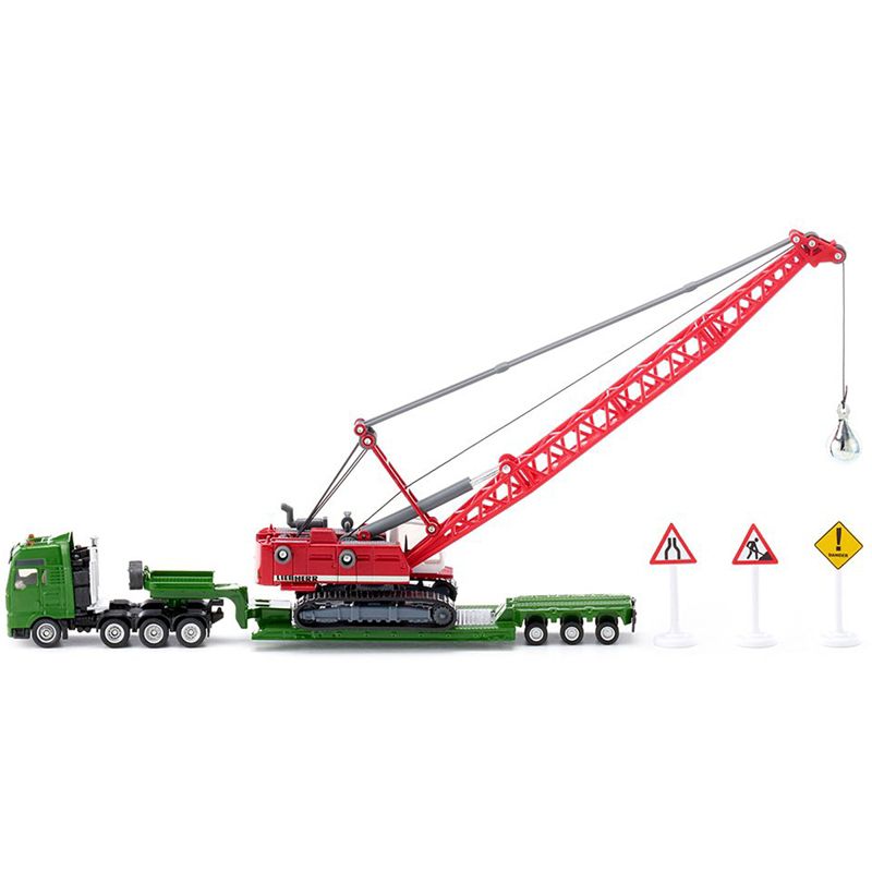 Heavy Haulage Transporter Green and Liebherr Cable Excavator Red with Wrecking Ball and Signs 1/87 (HO) Diecast Models by Siku, 2 of 6