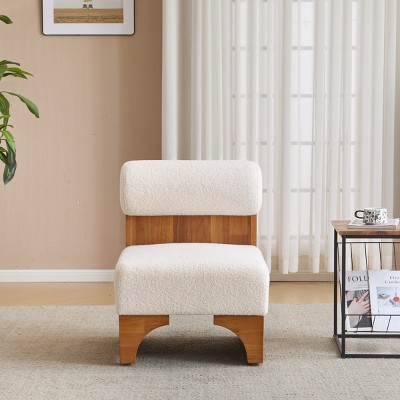 Modern Boucle Lounge Chair with Solid Wood Frame, Rolled Backrest & Cozy Upholstery, Stylish Accent Chair for Living Room & Bedroom-Coolbibila