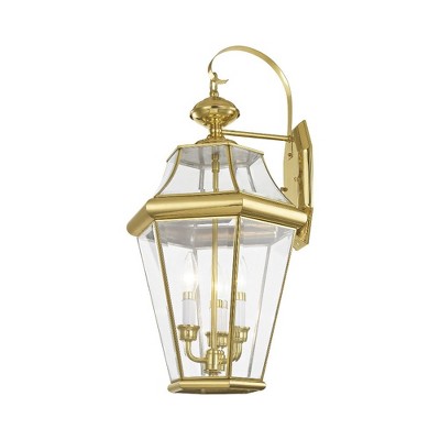 Polished Brass 3-Light Outdoor Wall Lantern with Clear Glass