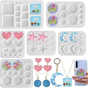 JDICTION Multi-Shape Silicone Mold Set - Hexagon, Round, Crescent Moon, Pentagram & Heart For Resin Jewelry Making, Earrings, Keychains & Pendants - 1 of 4