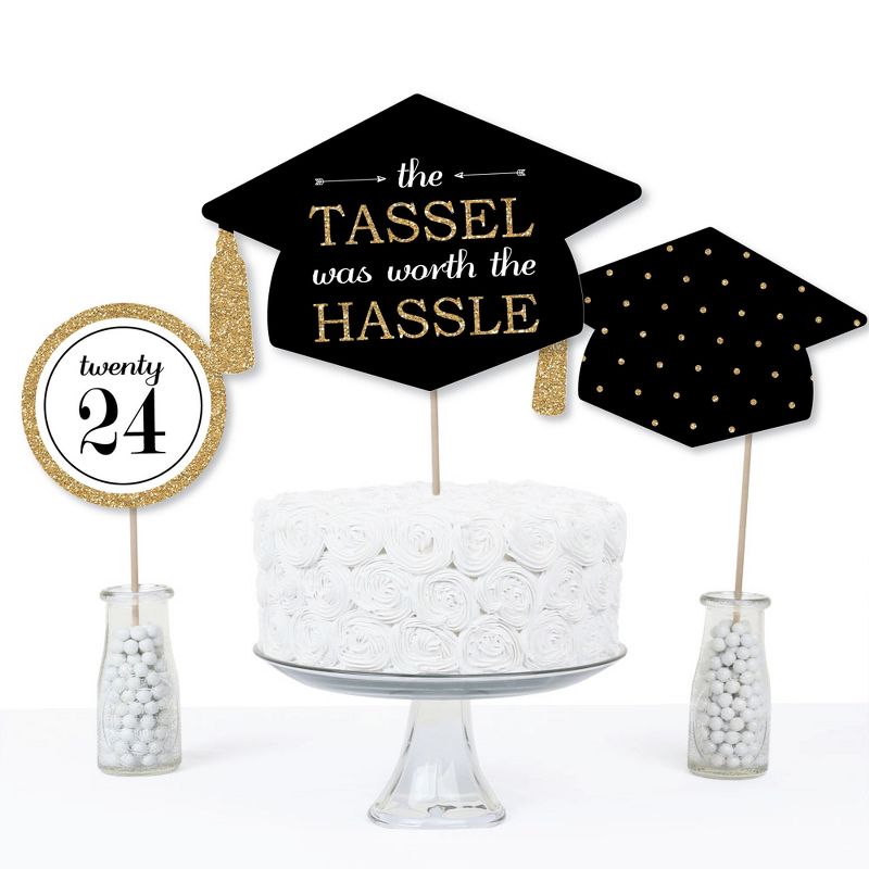 Big Dot of Happiness Gold 2024 Graduation Party Centerpiece Sticks - Table Toppers - Set of 15, 5 of 9