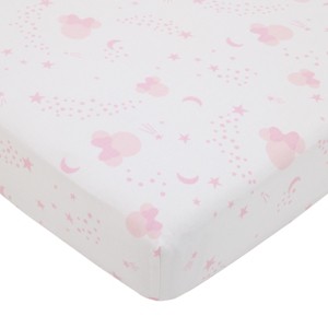 Disney Minnie Mouse Twinkle Twinkle Minnie Pink Stars and Minnie Outlines 100% Cotton Fitted Crib Sheet - 1 of 4