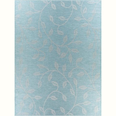 Mark & Day Broekhorn 7'8"x10' Rectangle Woven Indoor and Outdoor Area Rugs Aqua: Stain-Resistant, Botanical Pattern, Polypropylene