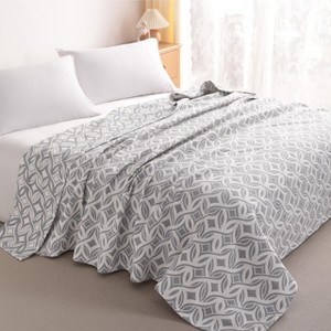 3 Layers Cotton Muslin Bed Blanket, Breathable Thermal Yarn Dyed Blanket - NTBAY - 1 of 4