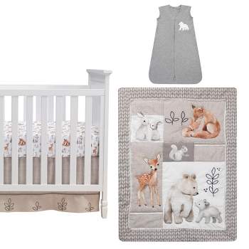 Lambs & Ivy Painted Forest 4-Piece Crib Bedding Set - Gray, Beige, White