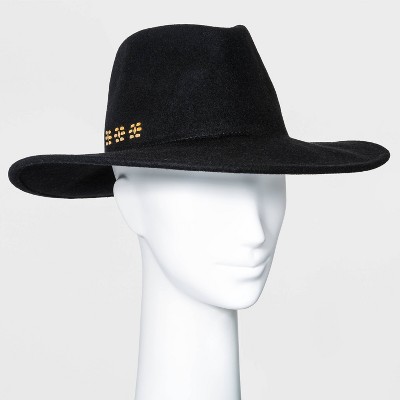 Women's Wide Brim Embellished Felt Fedora Hat - Universal Thread™ Black