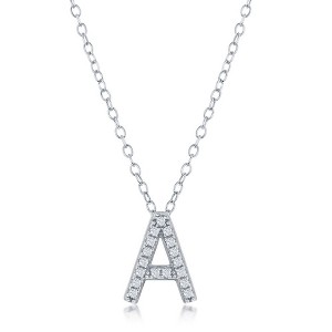 Bella Silver Sterling Silver Micro Pave  Initial 18" Pendant Necklace - 1 of 2