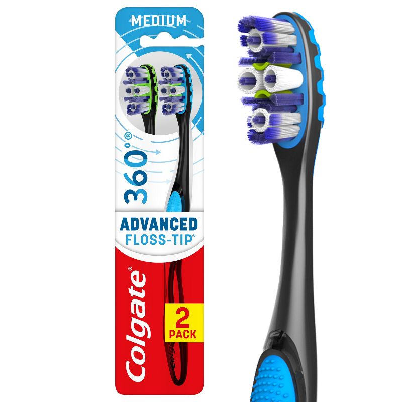 Colgate 360 Total Advanced Floss-Tip Bristles Toothbrush Medium, 1 of 10