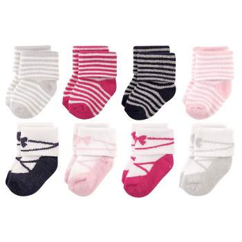 Luvable Friends Baby Girl Newborn and Baby Terry Socks, Stripe Ballet