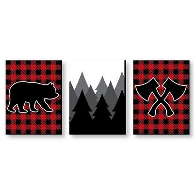 Big Dot of Happiness Lumberjack - Channel the Flannel - Buffalo Plaid Nursery Wall Art, Kids Room & Cabin Decor - 7.5 x 10 inches - Set of 3 Prints