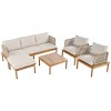 5-Piece Outdoor Sofa Set Modern Acacia Wood Frame with Rope Weave and Cushions for Patio Lounge and Garden Seating-Cuddlewood - 2 of 4