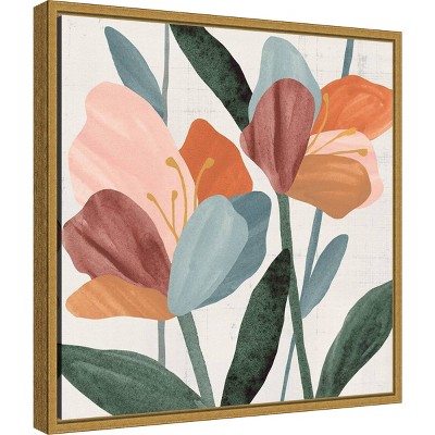16" x 16" Gold Framed Azalea Flowers Canvas Wall Art