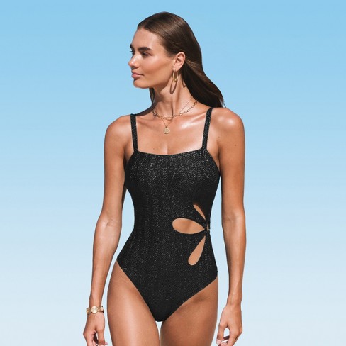 Women's Lurex Square Neck Petal Cutout One Piece Swimsuit - Cupshe - image 1 of 4