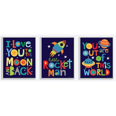 I Love You To The Moon And Back Kids Textual Art 3pc Wall Plaque