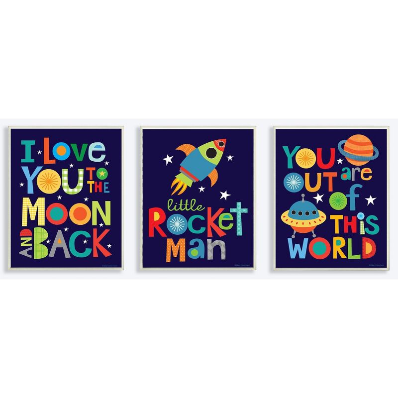 I Love You To The Moon And Back Kids&#39; Textual Art 3pc Wall Plaque Art Set (10&#34;x15&#34;x0.5&#34;) - Stupell Industries, 1 of 6