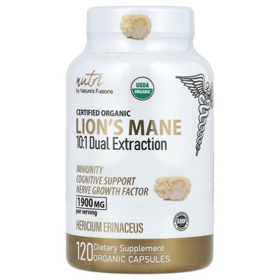 Nutri Organic Lion's Mane, 10:1 Dual Extraction, 120 Organic Capsules (633 mg per Capsule)