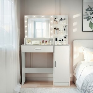 SKRAN Vanity Desk with Mirror and Lights, Makeup Vanity with Drawer & Storage Cabinet, Adjustable 3 Lighting Modes for Bedroom, Dressing Room(White ) - 1 of 4
