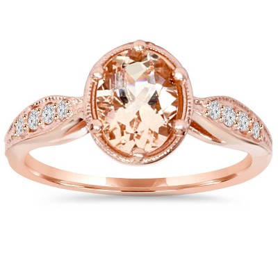 Pompeii3 1ct Vintage Morganite & Diamond Ring 14K Rose Gold