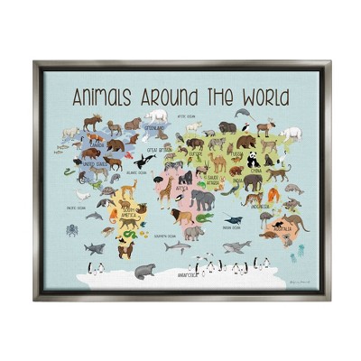 Stupell Industries Animals Around The World MapFloater Canvas Wall Art