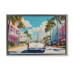 Stupell Industries Classic Car in Tropical Town Floating Frame Canvas Art - 1 of 4