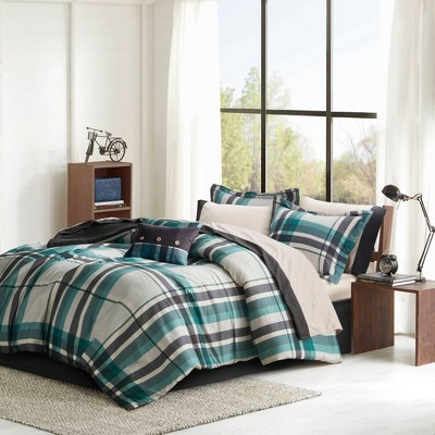Intelligent Design Queen Rick Plaid Microfiber Soft Comforter Set with Bed Sheet Teal Blue: Hypoallergenic, OEKO-TEX Certified, 9pc — фото 2