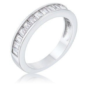Slickblue Baguette Cut CZ Rhodium Wedding Band for Women, 0.77ct Clear Stones, Silvertone Plating, Sizes 5-10 - 1 of 4