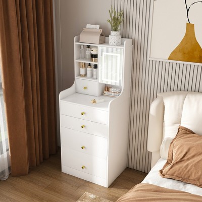 JUJABU 3-in-1 Vanity Table Set with Mirror & Storage Stool - White