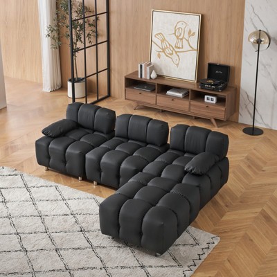 GlasFlength Sofas Modular Modular Sofa Bed Fabric, Suitable for Living Room, Bedroom, Apartment, Black, 90.6"*33.5"*27.56"