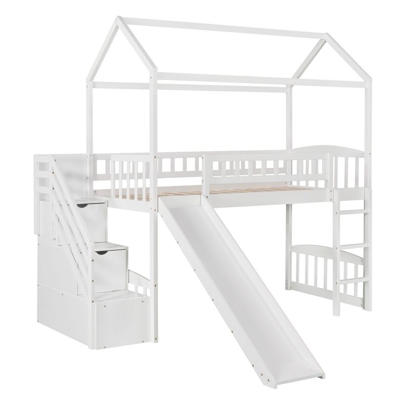 Twin Size House shape Loft Bed with Two Drawers and Slide - ModernLuxe, 4 of 12