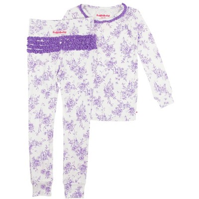 RuffleButts SoftSnooze Toddler Girls Ruffle Long Sleeve Pajama Set