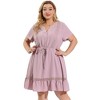Agnes Orinda Women's Plus Size Elegant Short Sleeve Tie Waist Ruffle Hem At Knee Dresses - 4 of 4
