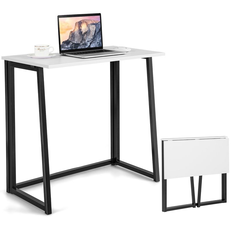 Costway Folding Computer Desk No Assembly Study Writing Table for Small Spaces Walnut/Black/Brown/White/Natural, 1 of 11