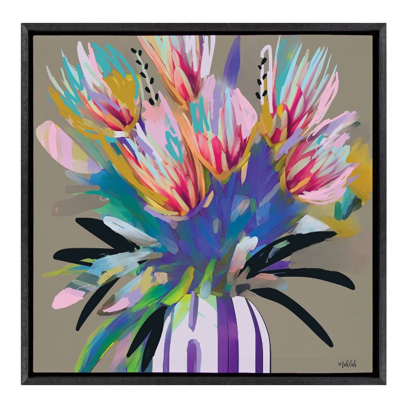 Kate &#38; Laurel All Things Decor 30&#34;x30&#34; Sylvie Bright Flowers Framed Canvas Wall Art by Inkheart Designs Black Colorful Painted Floral, 1 of 7